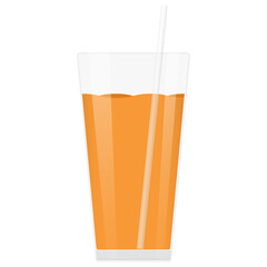 Realistic glass full of orange juice drink with cocktail straw.