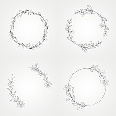 floral botanical set circle isolated frame