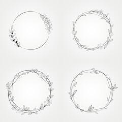 floral botanical set circle isolated frame
