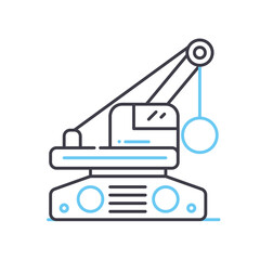 demolition crane line icon, outline symbol, vector illustration, concept sign