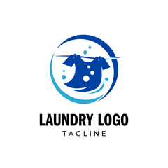Blue laundry washing machine logo, suitable for cleaning business