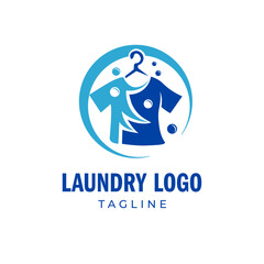 Blue laundry washing machine logo, suitable for cleaning business