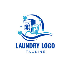 Blue laundry washing machine logo, suitable for cleaning business