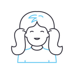 cute girl line icon, outline symbol, vector illustration, concept sign