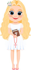 First Communion For Girls or Girl Holding a Bible and a Rosary for religious holidays