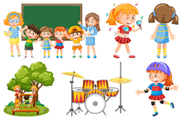 Set of children doing different activities