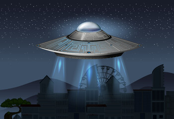 UFO visiting the earth at night © brgfx