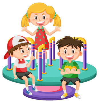 Children roundabout playground cartoon