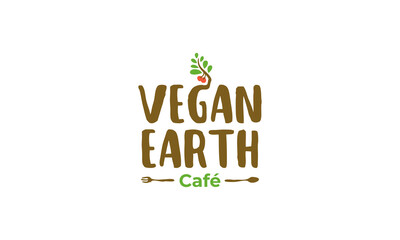 illustration vector graphic logo design, vegan cafe, logotype with simple graphic leaves and fruit