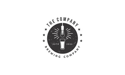 vector graphic logo design. badge, emblem, stamp style logo. vintage old style logo. combination glass and lamp light