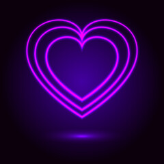 Three layer  heart neon light vector illustration