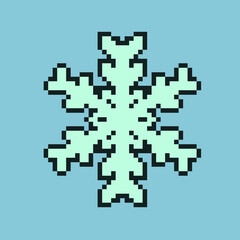 Fully editable snowflake icon vector illustration pixel art for game development, graphic design, poster and art.