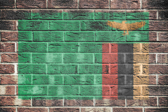 Zambia flag on a brick wall background