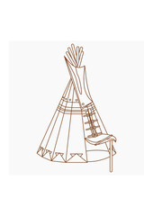 Editable Vector of Isolated Oblique View Native American Tent Illustration in Outline Style for Traditional Culture and History Related Design