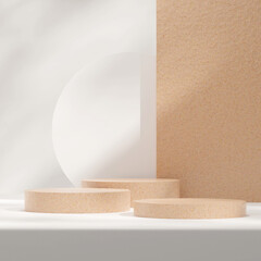 Minimal terrazzo texture podium 3d rendering mockup scene in square with white circle backdrop