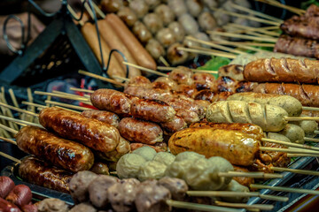 Grilled sausage,street food of  Thailand.