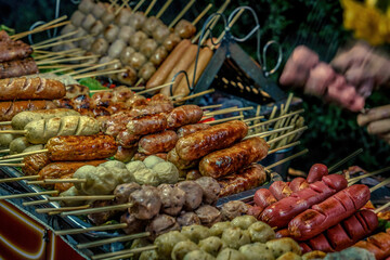 Grilled sausage,street food of  Thailand