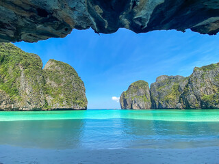 Beautiful scenery of Maya Bay beach on Phi Phi island, Krabi, Thailand. landmark, destination...