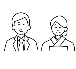 年配の夫婦の線画イラスト