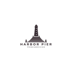 pier and lighthouse harbour logo vector icon symbol illustration design