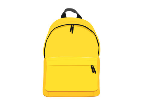 Vector yellow backpack isolated on white background. Back to school flat illustration. Basic urban bag. Travel hand luggage. Kids school bag template. Child studying colorful fabric canvas backpack