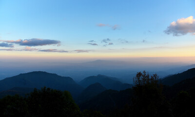 Mountain Landscapes with sunrise and fog