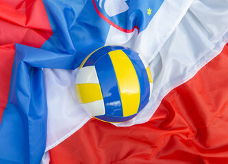 Volleyball ball with flags of Poland and Slovenia, host countries of Volleyball World Championship...