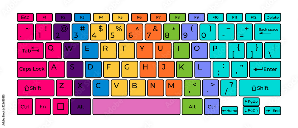 Poster computer keyboard button layout template with letters for graphic use. transparent background. illus