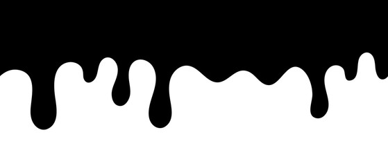 Black melt drips. Liquid paint drops seamless. Dripping paint. Liquid drips. Black ink runs. Transparent background. Illustration