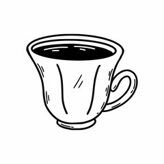 Glass tea or coffee. Drink. Vector doodle illustration.