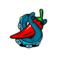 vector illustration of octopus tentacles wrapped around red chili