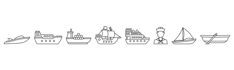 Sailor line art icon set design template vector illustration
