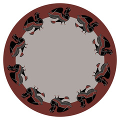Round ethnic ornament or frame with fantastic siren or harpy birds. Ancient Greek mythology. - obrazy, fototapety, plakaty