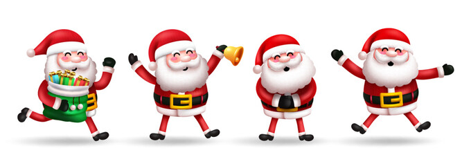 Santa claus christmas character vector set. Santa claus in 3d cute characters with standing, playful and smiling pose and gestures for xmas collection design. Vector illustration.
