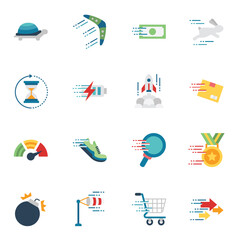 Motion and speed flat icons set 1. Slow and fast vector signs.