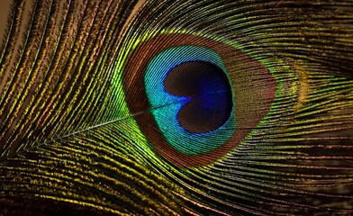 Obraz premium Feather. Feather texture. Feather background. Peafowl feather. Peacock feather. Janmashtami background. Abstract background. Natural background. Colorful feather.