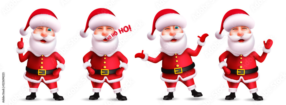 Poster santa claus christmas character vector set. santa claus in 3d realistic characters with waving and l