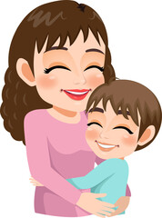 Cartoon character with Mom and son embrace. Mother is day concept