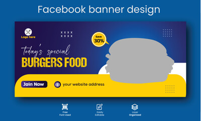 Obraz premium Special burger food promotion web banner template design, Restaurant healthy burger online sale social media marketing cover or new design 