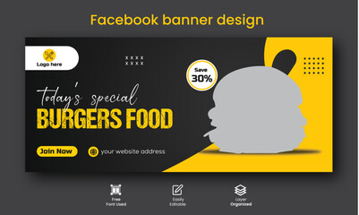 Obraz premium Special burger food promotion web banner template design, Restaurant healthy burger online sale social media marketing cover or new design 