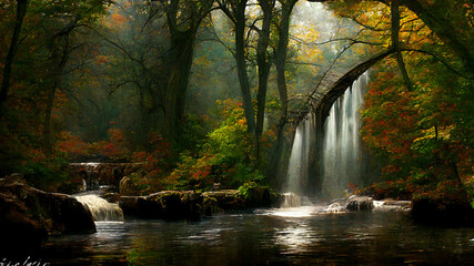 Fototapeta na wymiar Waterfall in the autumn forest.