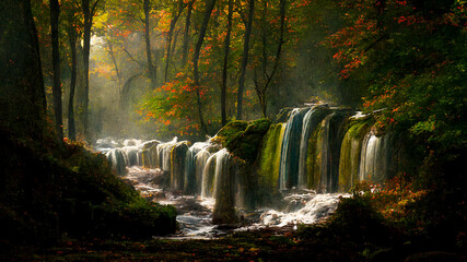 Fototapeta na wymiar Waterfall in the autumn forest.