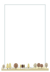 木々の喪中・寒中見舞いはがきタテ枠線アリ