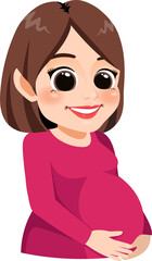 Cute pregnant mother cartoon character. Happy Mothers Day card