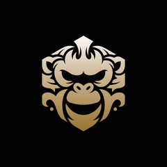 Gorilla Ornamental Luxury Creative Animal Logo, Gorilla head mandala Golden coloring page illustration