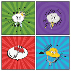 Hand drawn flat trendy cartoon elements collection Rainy Season