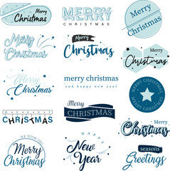 Merry Christmas. Vector logo, emblems, text design and Merry Christmas typography set.