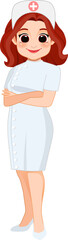 Cartoon character with professional nurse in smart uniform