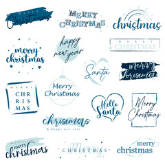 Merry Christmas. Vector logo, emblems, text design and Merry Christmas typography set.