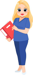 Cartoon character with professional nurse in smart uniform